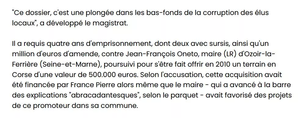 Procès France-Pierre : Réquisitions du Procureur contre Jean-François ONETO